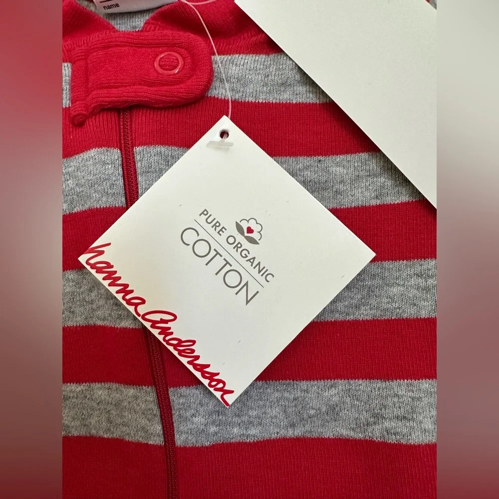 NWT! Hanna Andersson Red and Gray Striped Kids Footie size 6-9mo